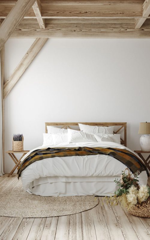 Country style bedroom interior, 3d render
